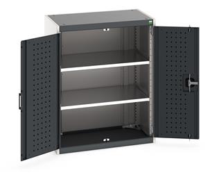 Heavy Duty Bott cubio cupboard with perfo panel lined hinged doors. 800mm wide x 525mm deep x 1000mm high with 2 x100kg capacity shelves.... Bott Tool Storage Cupboards for workshops with Shelves and or Perfo Doors